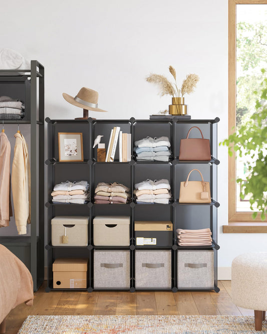 16-Cube Storage Unit Shoe Rack DIY Shelving System Stackable Cubes Multi Purpose