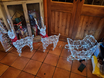 Christmas Battery Operated Figure Light Up Acrylic Reindeer & Sleigh Garden Decoration with LEDs