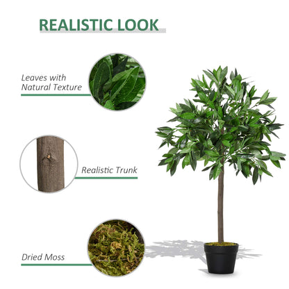 Set Of 2 90cm/3FT Artificial Bay Laurel Topiary Trees w/ Pot Fake Indoor Outdoor Greenery Plant Home Office Garden Decor Green