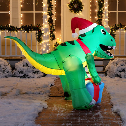 5ft Tall Dinosaur Christmas Inflatable Decoration, Blow Up Dinosaur with Gift Box Inflatable Build-in LEDs