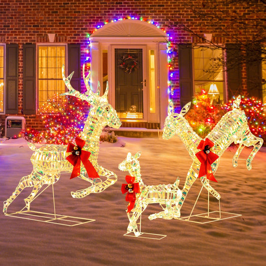 Light Up Reindeer Family, 3 Pieces Garden Christmas Figure Decorations with 230/255 Warm White Lights