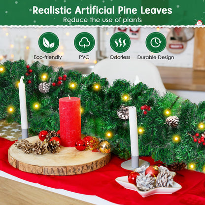 2.7M/9FT Christmas Garland with LED Lights and Pine Cones Berries