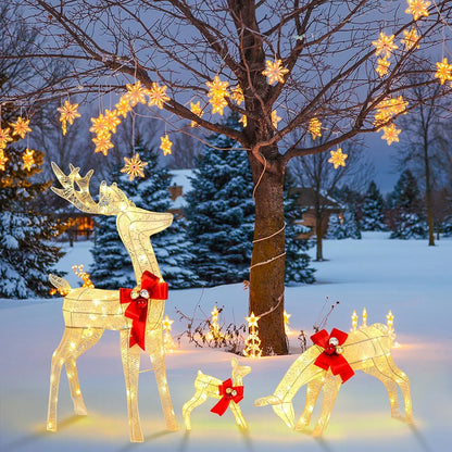 3 Pieces Garden Christmas Reindeer Figure Decorations with White Lights, Pre-Lit Xmas Ornament for Holiday Festival Royalcart