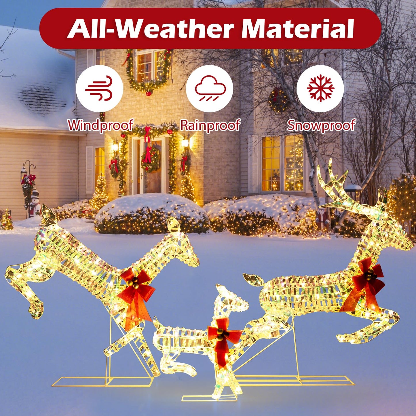Light Up Reindeer Family, 3 Pieces Garden Christmas Figure Decorations with 230/255 Warm White Lights