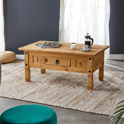 Corona Coffee Table Mexican Solid Pine 1 Drawer
