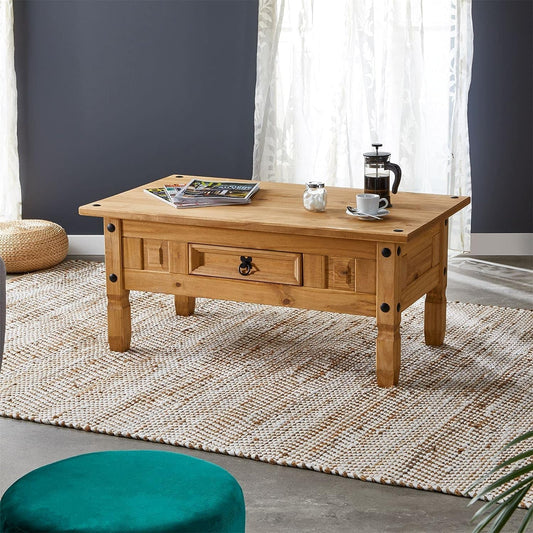 Corona Coffee Table Mexican Solid Pine 1 Drawer
