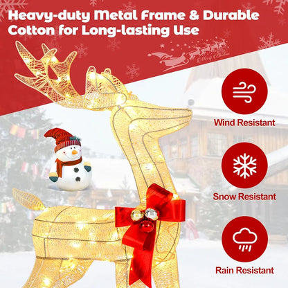 3 Pieces Garden Christmas Reindeer Figure Decorations with White Lights, Pre-Lit Xmas Ornament for Holiday Festival Royalcart