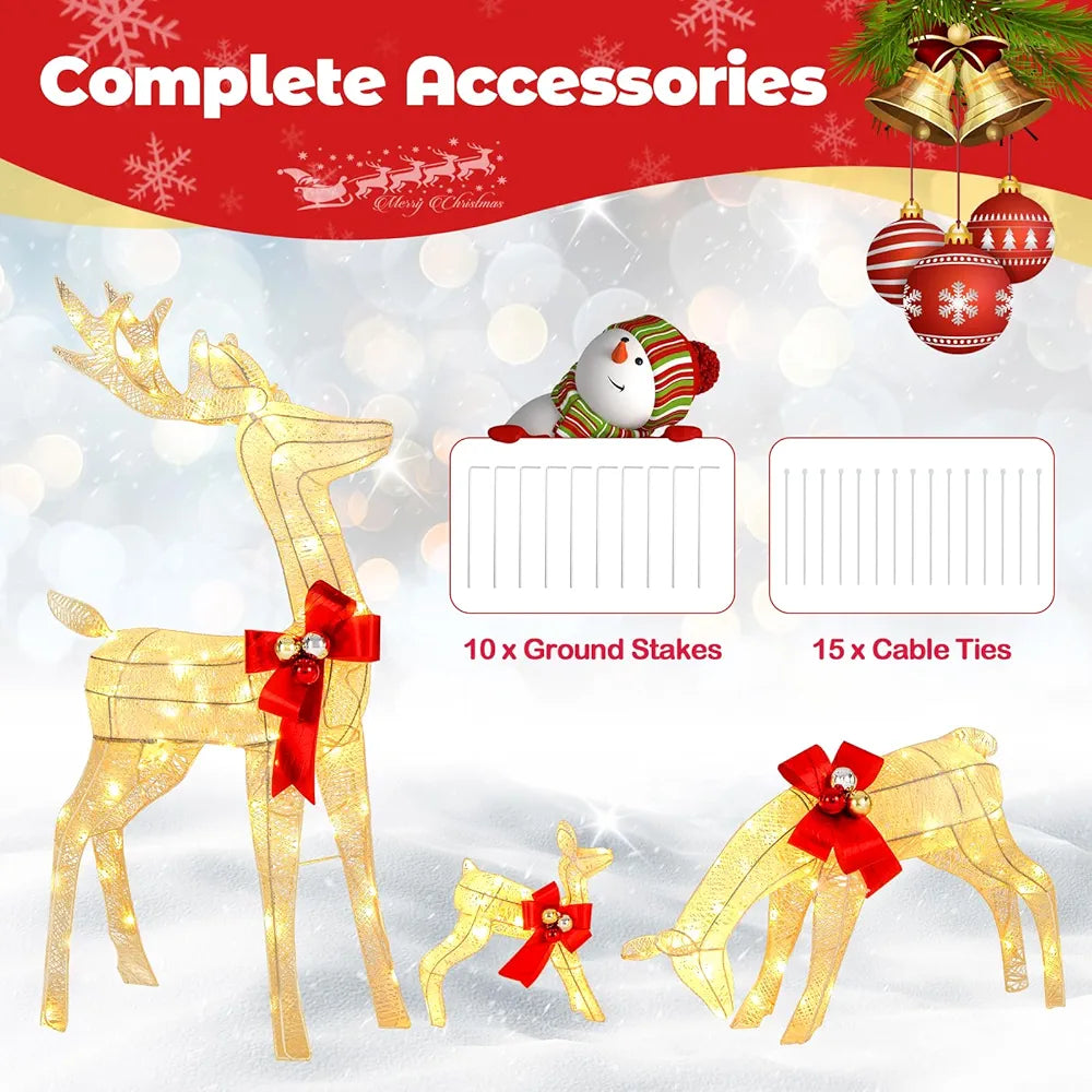 3 Pieces Garden Christmas Reindeer Figure Decorations with White Lights, Pre-Lit Xmas Ornament for Holiday Festival Royalcart