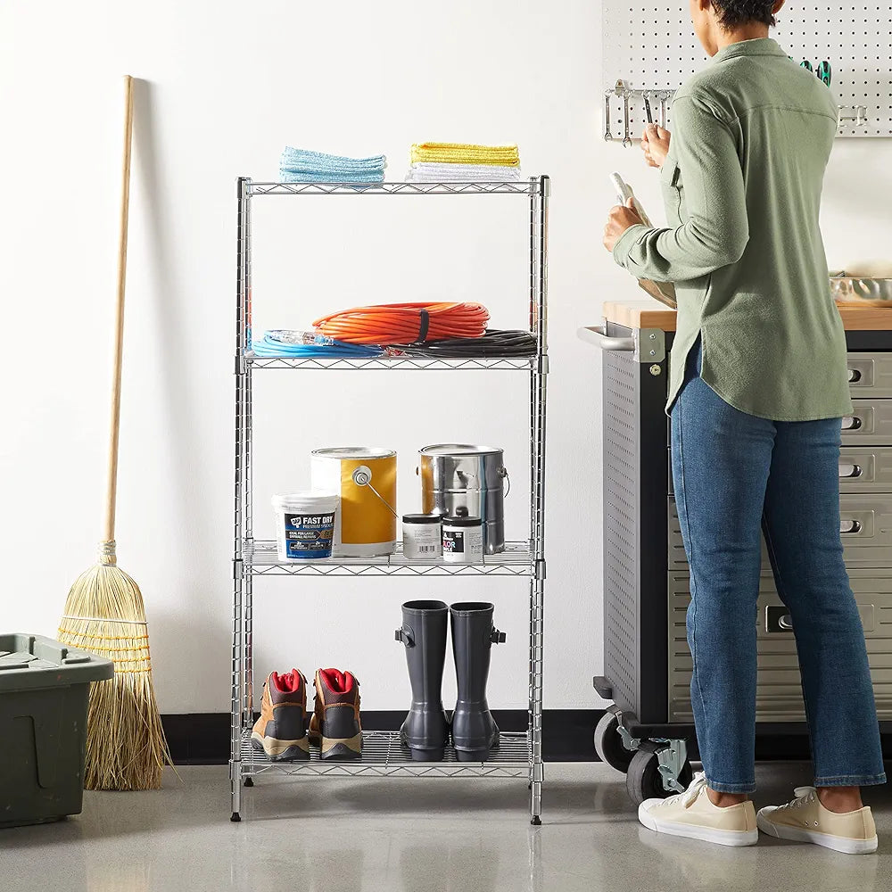 Multi Shelf Narrow/Wide Storage Unit With Height Adjustable Shelves & Levelling Feet Chrome Royalcart