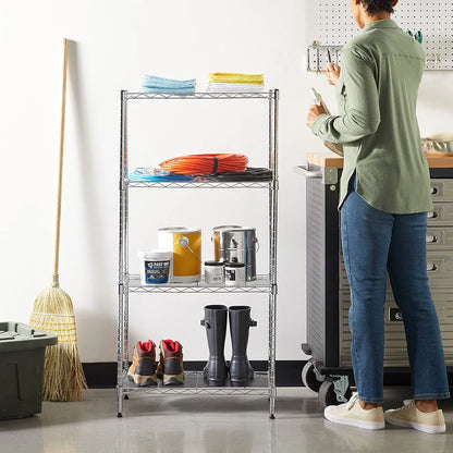 Multi Shelf Narrow/Wide Storage Unit With Height Adjustable Shelves & Levelling Feet Chrome Royalcart