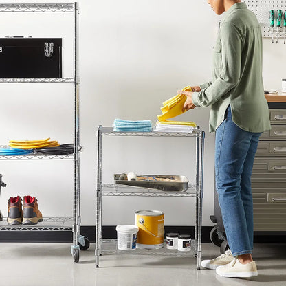 Multi Shelf Narrow/Wide Storage Unit With Height Adjustable Shelves & Levelling Feet Chrome Royalcart