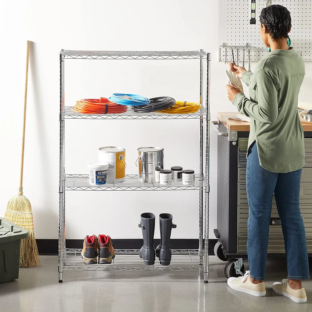 Multi Shelf Narrow/Wide Storage Unit With Height Adjustable Shelves & Levelling Feet Chrome Royalcart