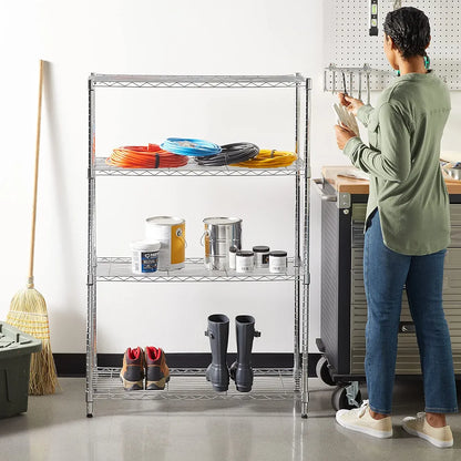 Multi Shelf Narrow/Wide Storage Unit With Height Adjustable Shelves & Levelling Feet Chrome Royalcart