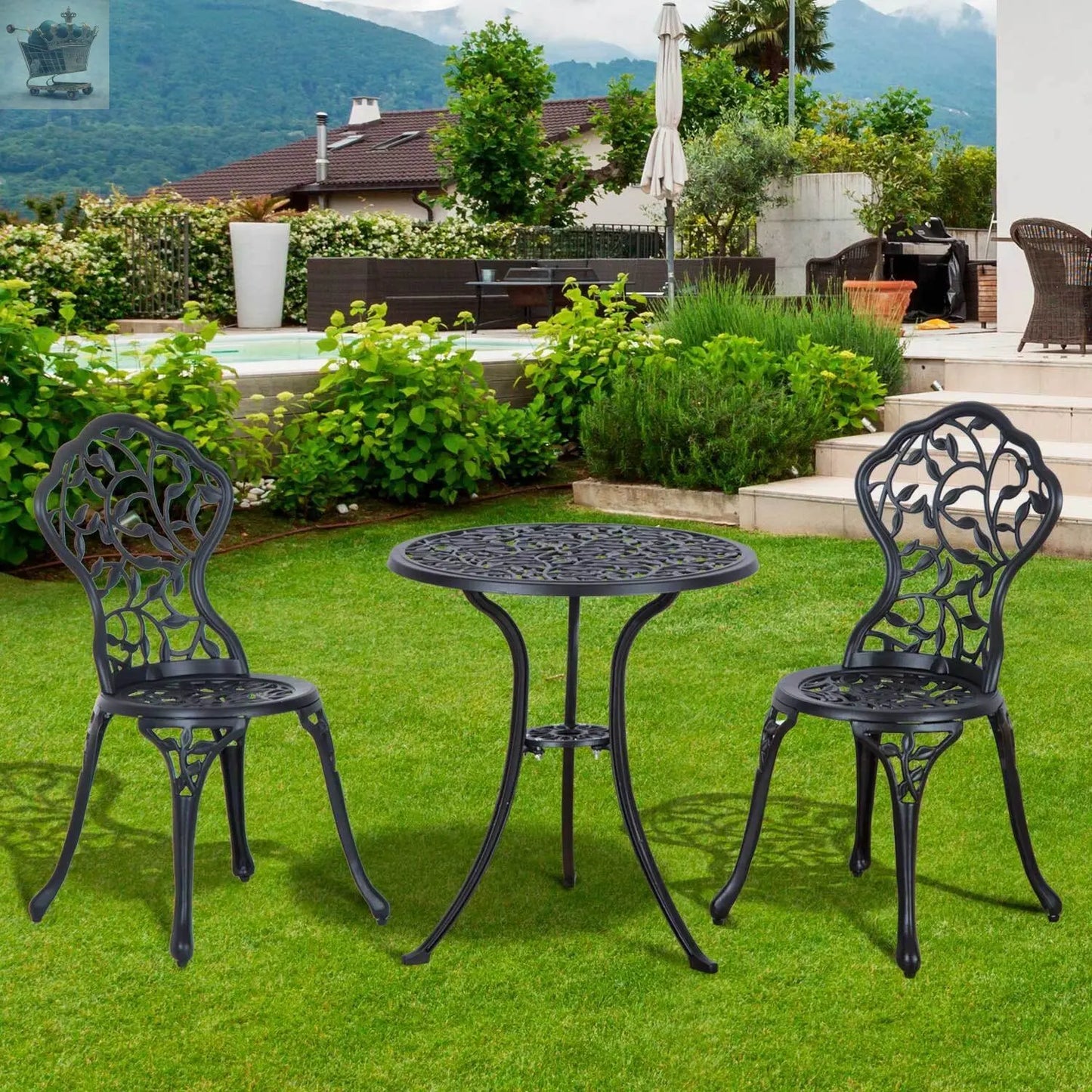 Aluminium Bistro Set Garden Coffee Table Chair Outdoor Dining Set Black Royalcart