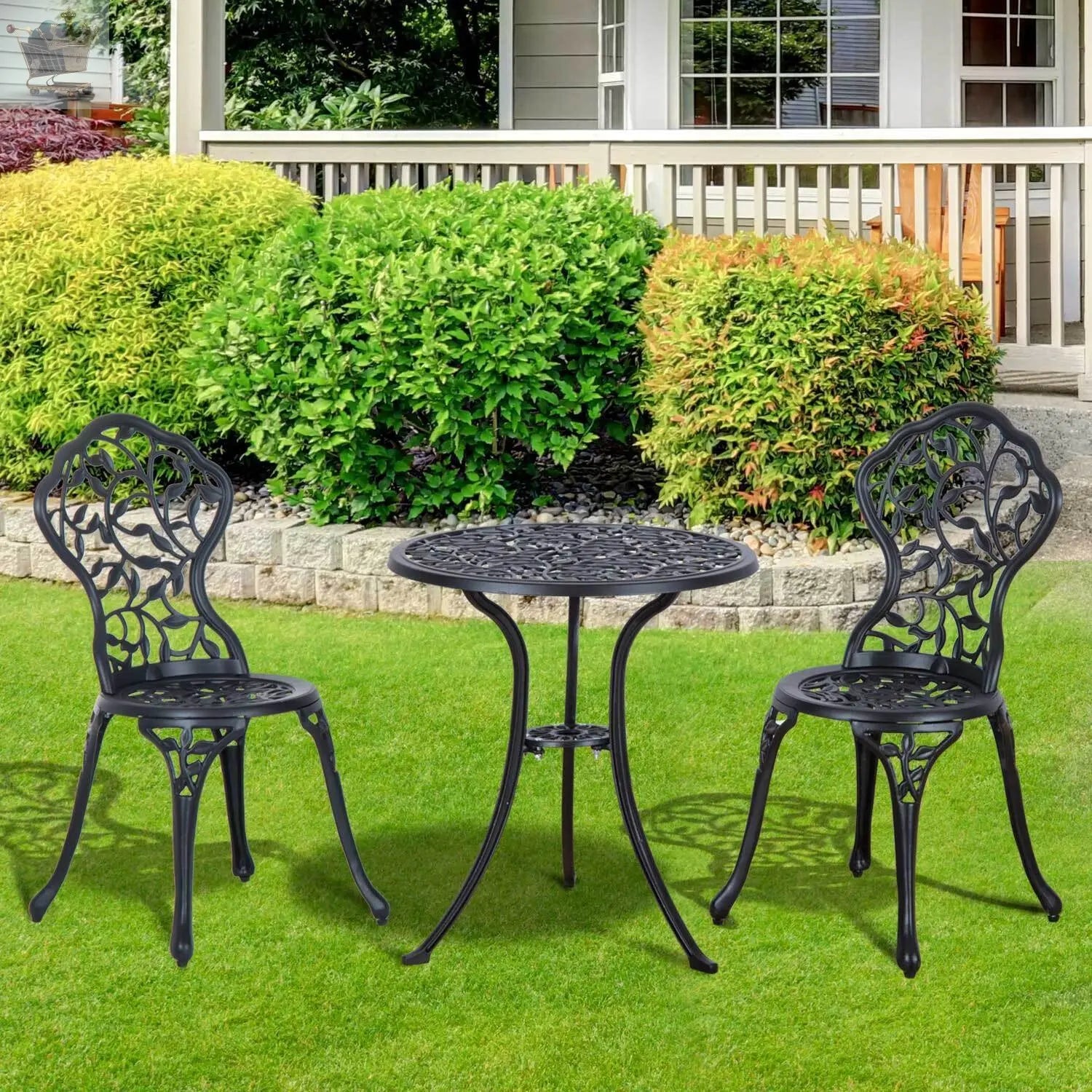 Aluminium Bistro Set Garden Coffee Table Chair Outdoor Dining Set Black Royalcart