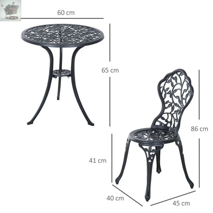 Aluminium Bistro Set Garden Coffee Table Chair Outdoor Dining Set Black Royalcart