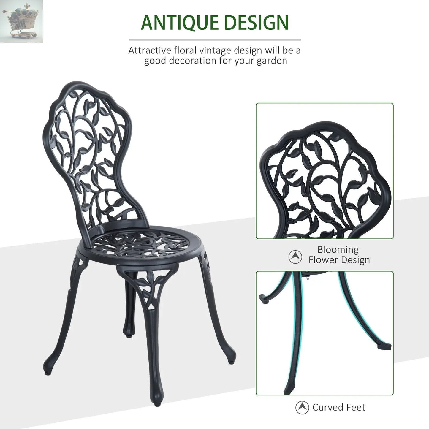 Aluminium Bistro Set Garden Coffee Table Chair Outdoor Dining Set Black Royalcart