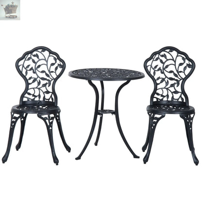 Aluminium Bistro Set Garden Coffee Table Chair Outdoor Dining Set Black Royalcart