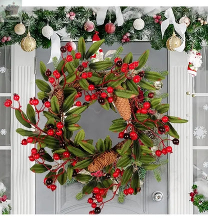 Artificial Christmas Wreath For Front Door Pine Cone Red Berries Wreath Garland Royalcart