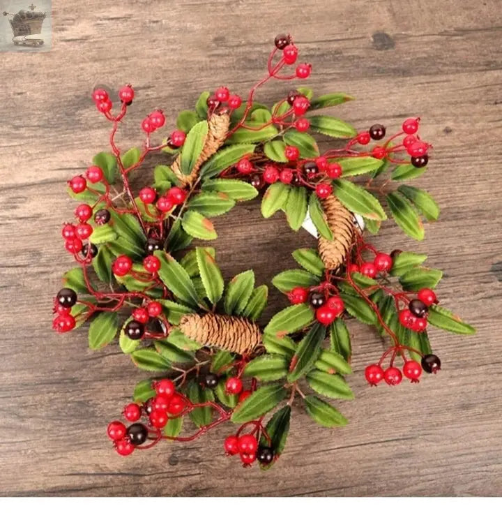 Artificial Christmas Wreath For Front Door Pine Cone Red Berries Wreath Garland Royalcart