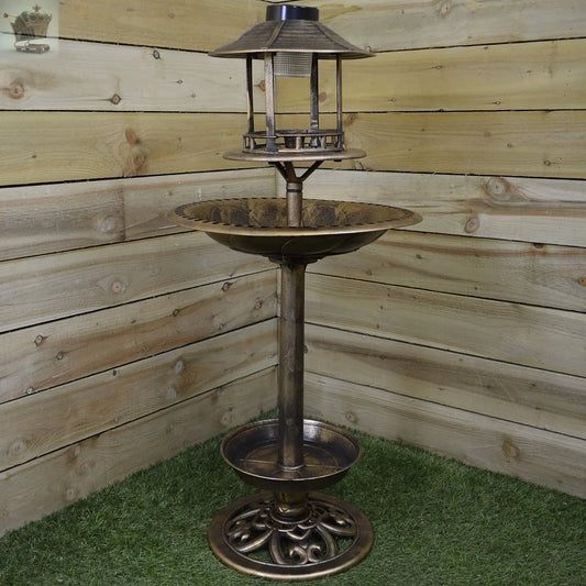 110cm Tall Resin Garden Bird Table / Bath with Solar Light Gearcourt