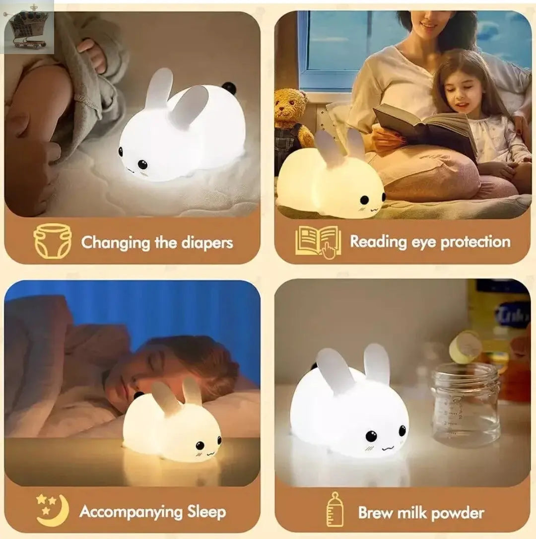 Bedroom Night Light Bunny Rechargeable LED soft silicone with Remote RGB Royalcart