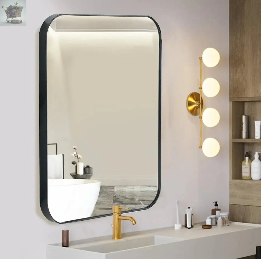 Black Rectangle Framed Mirror Metal Home Glass Wall Mounted Vanity Bathroom Royalcart