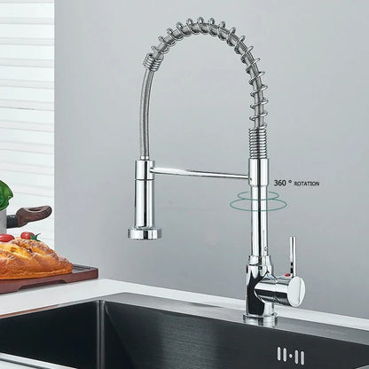 360°Chrome Spring Pull Down Kitchen Faucets Stream Spray Head Hot Cold Water Tap Stainless steel Rotation Kitchen Mixer Tap Crane