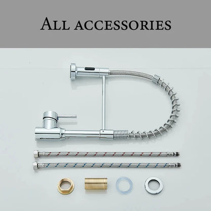 360°Chrome Spring Pull Down Kitchen Faucets Stream Spray Head Hot Cold Water Tap Stainless steel Rotation Kitchen Mixer Tap Crane