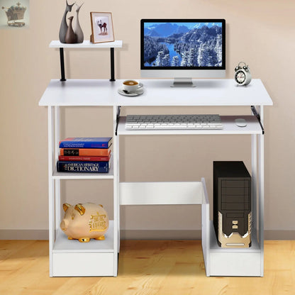 Compact Home Office Computer Desk Laptop PC Table Study With Shelves Workstation Royalcart