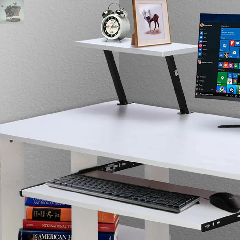 Compact Home Office Computer Desk Laptop PC Table Study With Shelves Workstation Royalcart