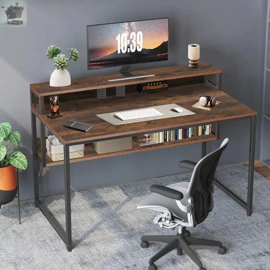 Computer Desk Laptop PC Study Table Writing Home Office Desk Workstation With Multiple Shelves - Royalcart