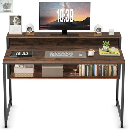 Computer Desk Laptop PC Study Table Writing Home Office Desk Workstation With Multiple Shelves - Royalcart