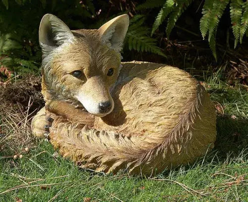 Curled Up Fox Garden Decoration Animal Ornament Hand Painted Royalcart