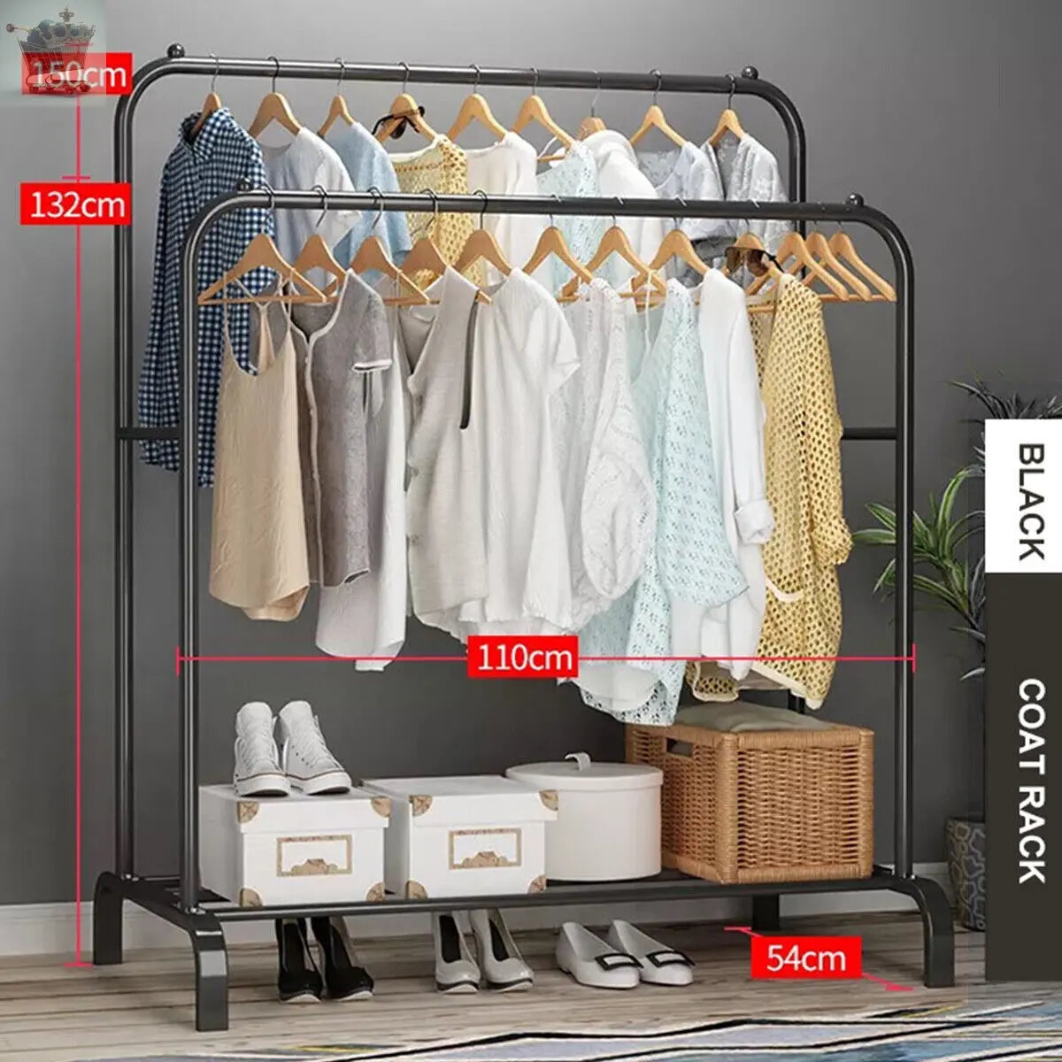 Double Clothes Rail Hanging Rack Garment Display Stand Storage Shelf Gearcourt