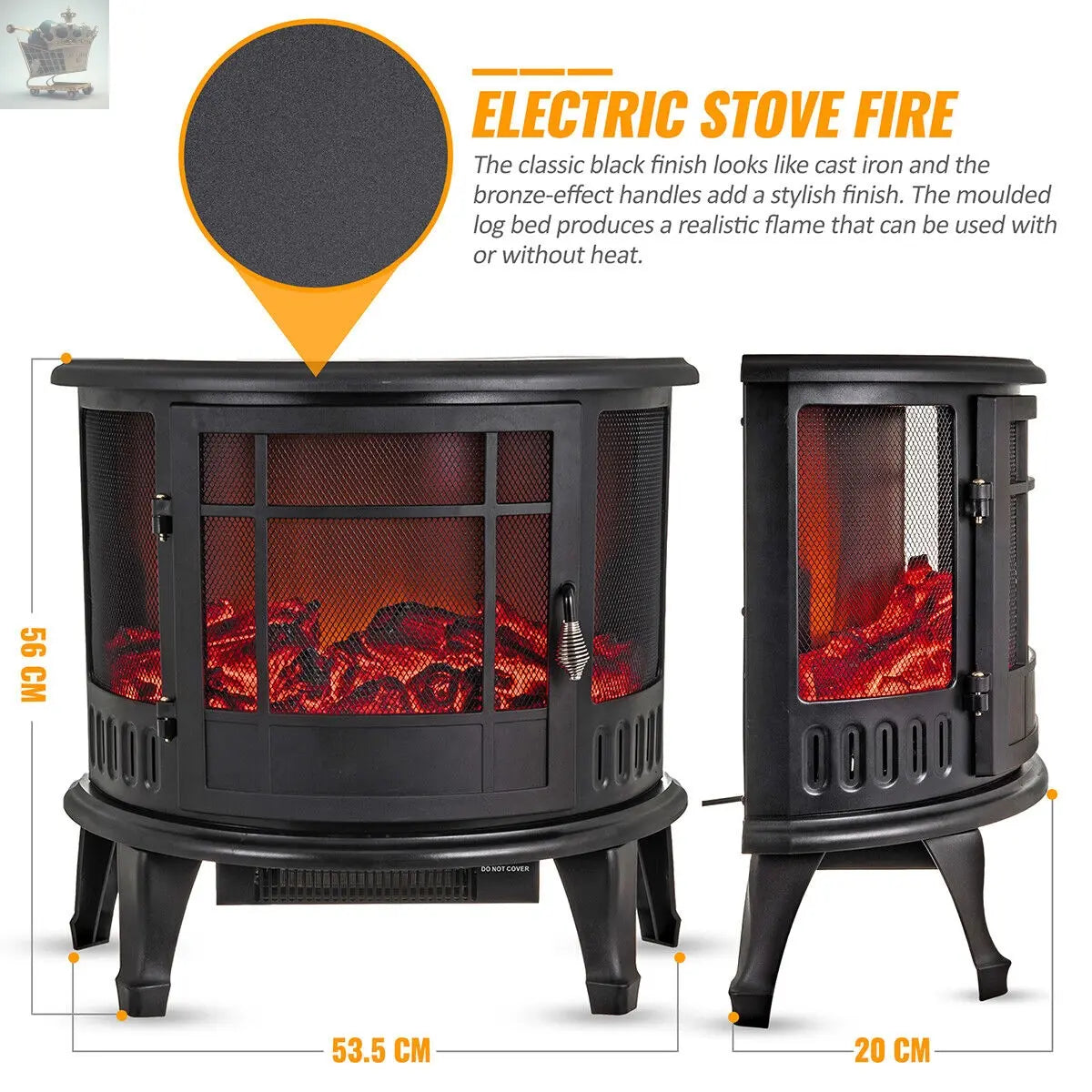 Electric Fireplace Fire Wood Flame Heater Stove Living Room Log Burner Fan Heat Royalcart