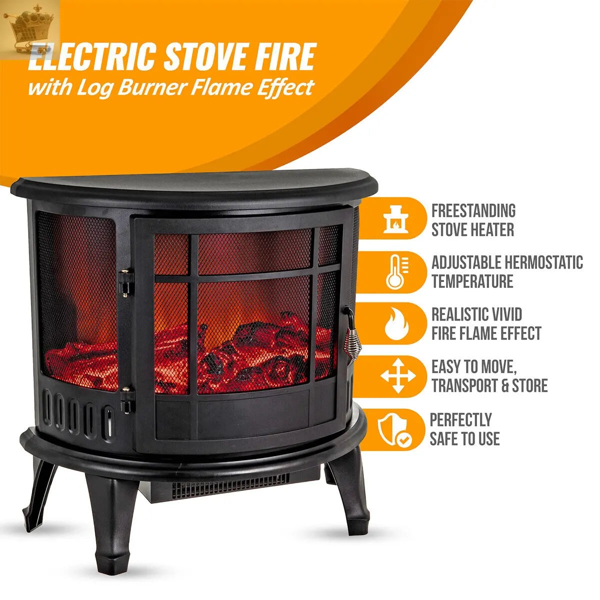 Electric Fireplace Fire Wood Flame Heater Stove Living Room Log Burner Fan Heat Royalcart