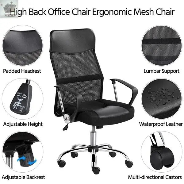 Ergonomic High Back Mesh Office Chair Executive Swivel Computer Desk Chair for Home Work Black Royalcart