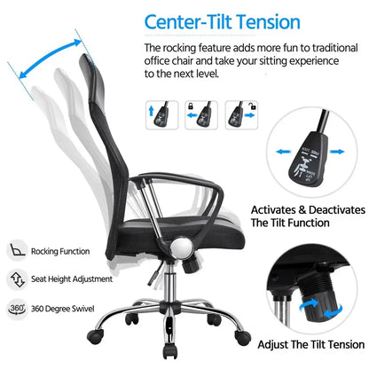 Ergonomic High Back Mesh Office Chair Executive Swivel Computer Desk Chair for Home Work Black Royalcart