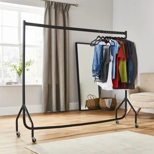 6ft Garment Clothes Rail Super Heavy Duty All Metal Black Royalcart