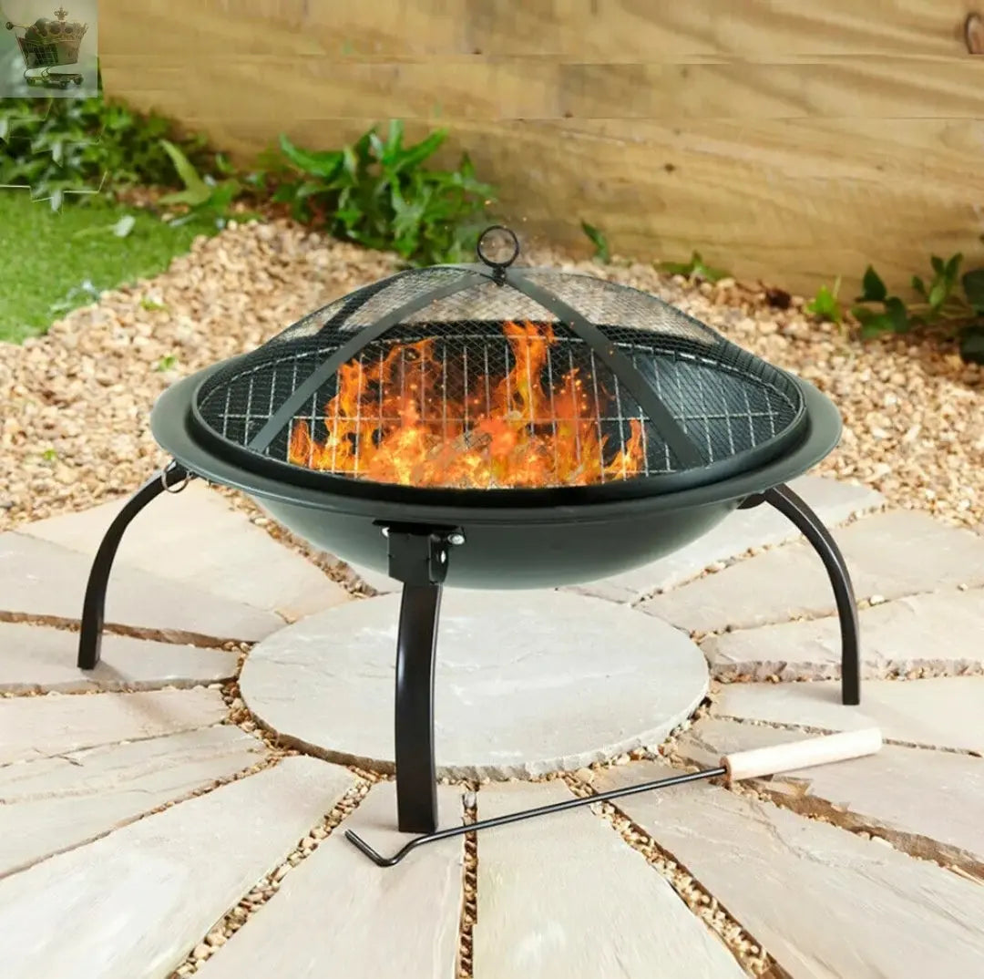 Fire Pit Folding Steel BBQ Camping Garden Patio Outdoor Heater Burner +Cover - Royalcart