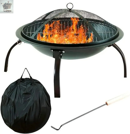 Fire Pit Folding Steel BBQ Camping Garden Patio Outdoor Heater Burner +Cover - Royalcart