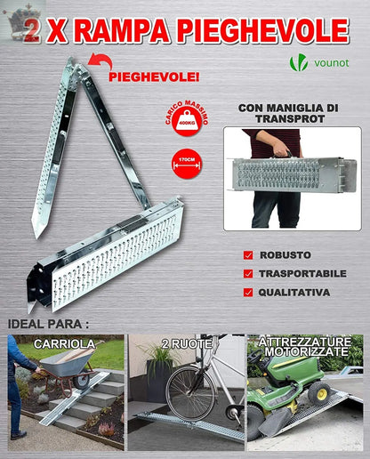 Folding ramp | Loading ramps 400 kg max | Folding ramp for Moto and access ramp | Resistant and convenient | Size 160 x 22.5x 4.5cm Royalcart