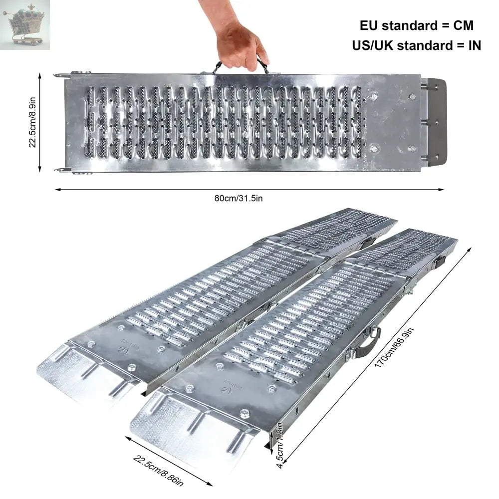 Folding ramp | Loading ramps 400 kg max | Folding ramp for Moto and access ramp | Resistant and convenient | Size 160 x 22.5x 4.5cm Royalcart