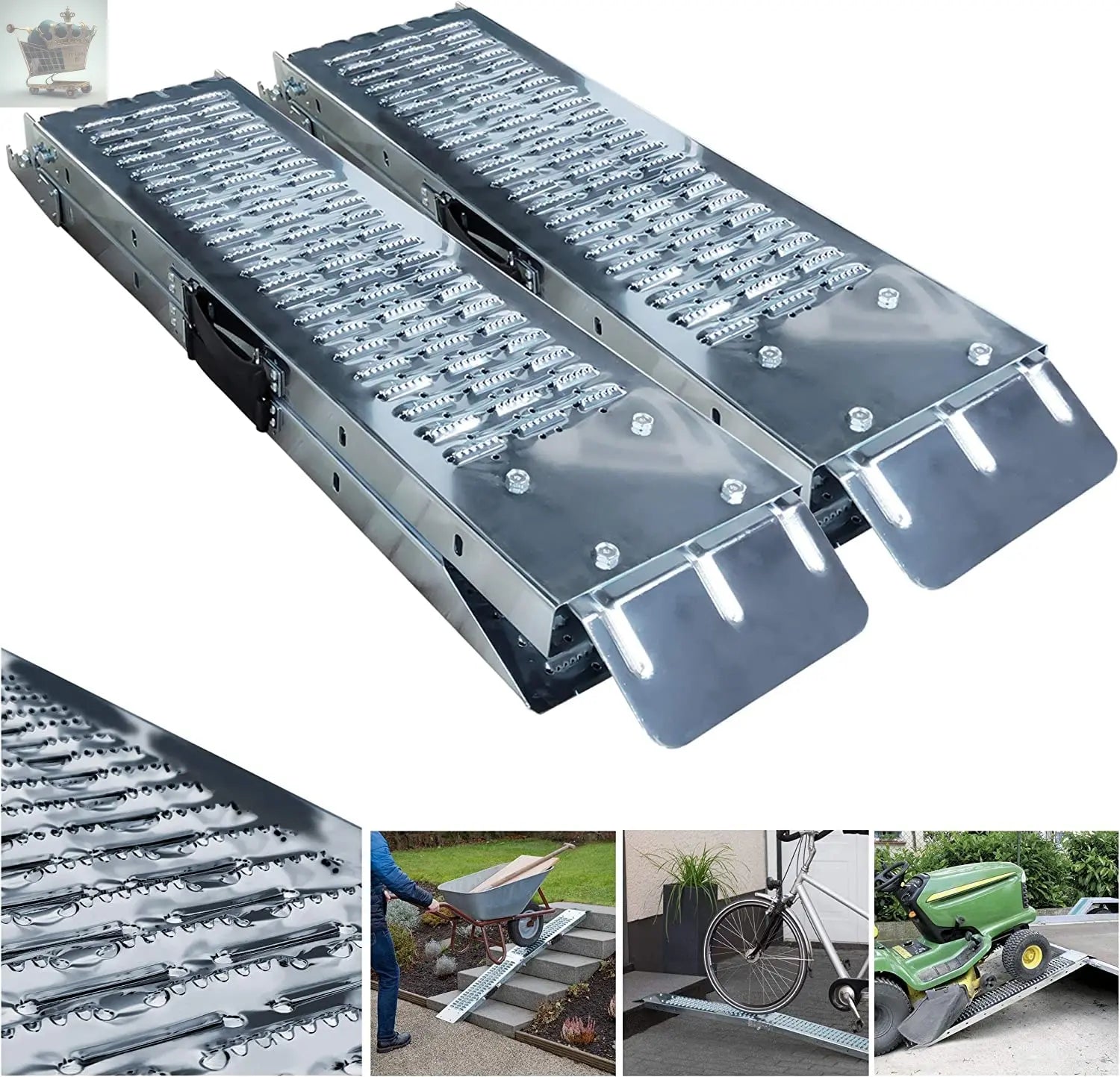 Folding ramp | Loading ramps 400 kg max | Folding ramp for Moto and access ramp | Resistant and convenient | Size 160 x 22.5x 4.5cm Royalcart