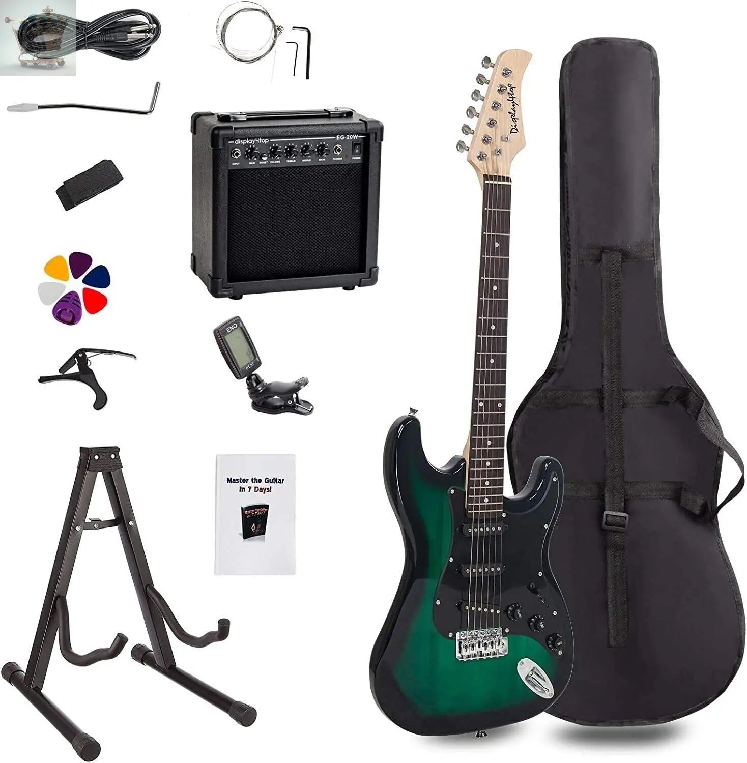 Full-Size Electric Guitar Amp Kit with 20 Watt Amplifier Strap Case 230V New Royalcart