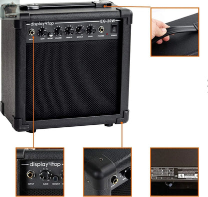 Full-Size Electric Guitar Amp Kit with 20 Watt Amplifier Strap Case 230V New Royalcart