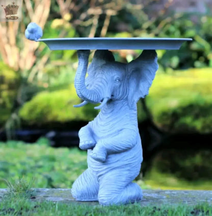 Garden Ornaments Elephant Bird Feeder Bath Grey Statue Outdoor Indoor 30cm Royalcart