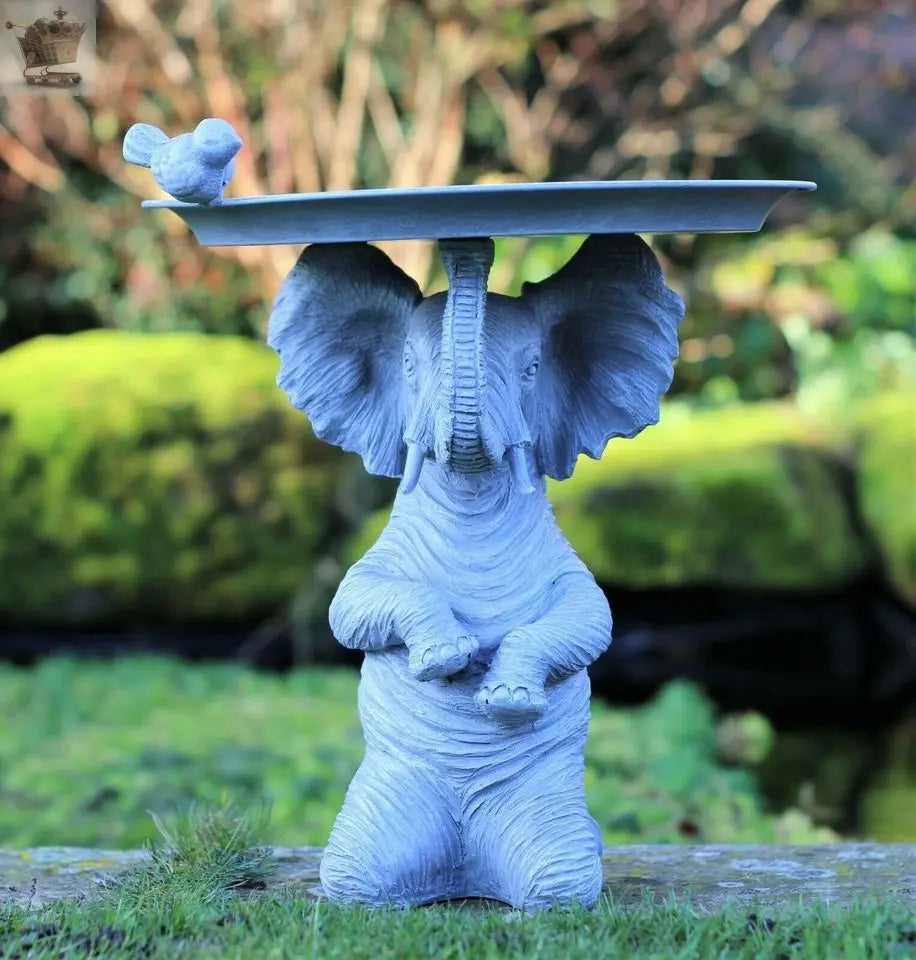 Garden Ornaments Elephant Bird Feeder Bath Grey Statue Outdoor Indoor 30cm Royalcart