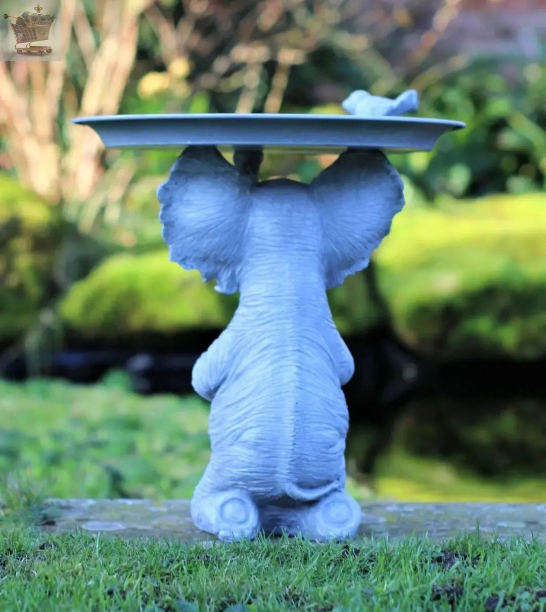 Garden Ornaments Elephant Bird Feeder Bath Grey Statue Outdoor Indoor 30cm Royalcart